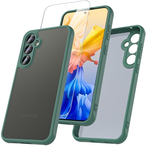 Coque Galaxy A14 5G verte avec protection écran en verre antichoc
