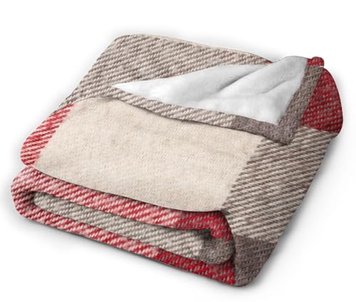 HGOD DESIGNS Plaid Red Grey Tartan Material As Fuzzy Stripes Blanket for Men and Women Soft Warm Throw Blanket and Fleece Flannel Blanket for Couch Bed Living Room Decor 130x150cm - Image 4