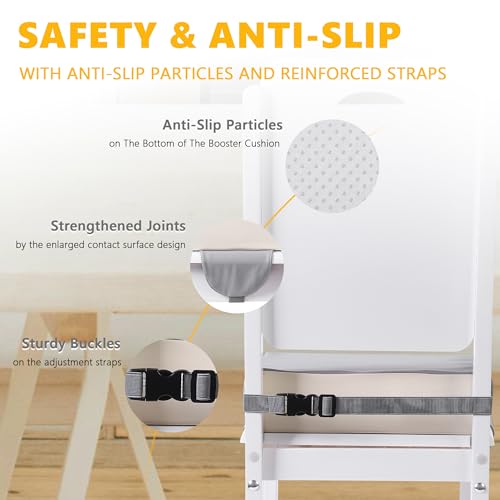 Image of Booster Seat for Kitchen Chair, Toddler Booster Seats for Dining Table with Adjustable Straps Portable for Travel Camping Eating, Booster Cushion for Table for Baby Child Infant Kid Boy Girl