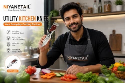 Image of Utility Kitchen Vegetable Knife Peeler with Wooden Handle | Multipurpose Stainless Steel Vegetable Peeler, DIY, Carton Opening, Paper Cutting, Vegetable & Household Task