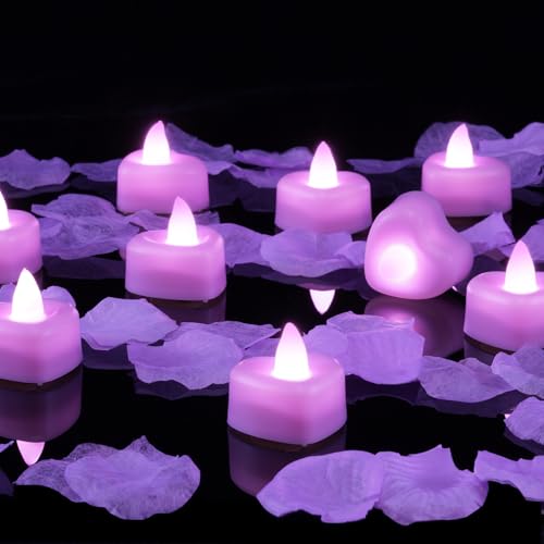 Image of Amagic 1000 Pieces Light Purple Artificial Rose Petals with 12 Light Purple LED Tea Lights, Rose Petals and Candles Set for Proposal, Anniversary, Romantic Night, Wedding Decor