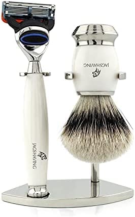 Jag Shaving Silberspitz Dachshaar Rasierpinsel 5 Edge Herrenrasierer Rasierhobel Doppelständer für Rasiermesser und Bürste für Herren