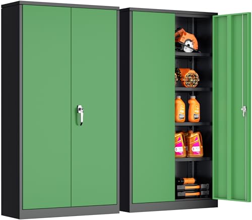 Image of INTERGREAT Metal Storage Cabinet, 72 inch H Lockable Steel Cabinets with Locking Doors, Storage Locker with Adjustable Shelves for Office, Home, Garage, Gym, School (Black Green)