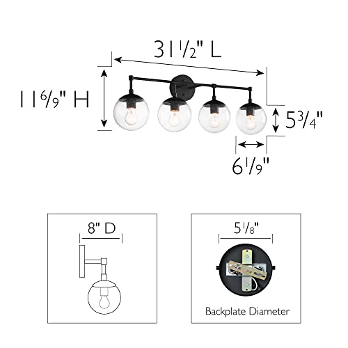 Image of Design House Gracelyn 4-Light Dimmable Bathroom Vanity Light, Seeded Glass, Matte Black, 31.52 in W x 8 in D x 11.45 in H, 589572 | Dimmable, Wall Mount, Contemporary /Modern, Steel, Lighting, 589572