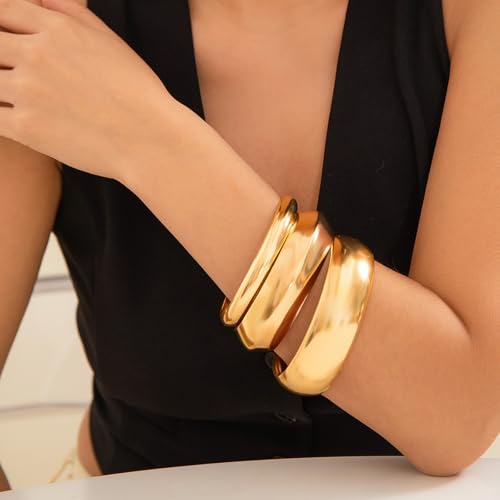 3PCS Chunky Gold Bangle Bracelets for Women Trendy Wide Wrist Cuff Bracelets Stack Statement Bangle Fashion Jewelry Gift2