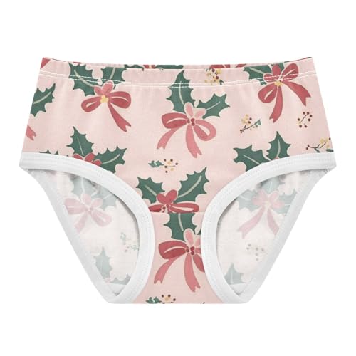 Holly Berry Bows Christmas Pattern Girls' Panties Training Briefs Underwear for Toddler in Sizes 2T,3T, 4T, 5T, 6Y and 8Y