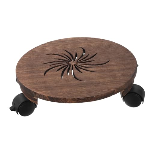 jojofuny Soporte Móvil para Macetas Redondo de Madera Maciza con Bandeja y Ruedas con Freno para Plantas de Interior, Transportador Resistente para Jardinería Doméstica
