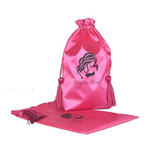 Virgin Hair Packaging Bag with Drawstring, Hair Extension Bundles Satin Bag with Tassel, 5 Pack, Pink
