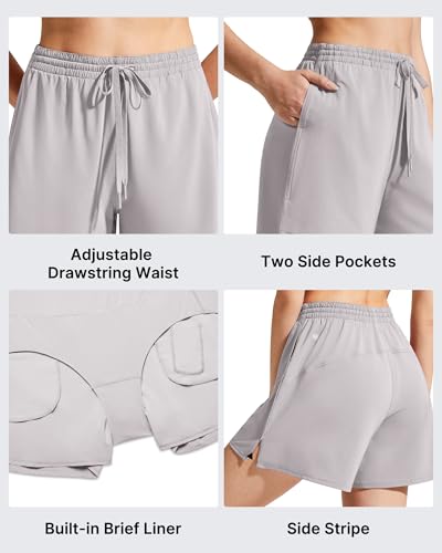 G4Free Workout Shorts for Women Drawstring Elastic Waist Sporty Shorts with Pockets Side Slits for Summer Casual (Chime Gray/Chime Gray,XS) — view 4