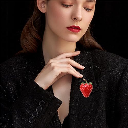 Image of coadipress Cute Strawberry Enamel Brooch Pins for Women Red Strawberry Dripping Oil Fruit Brooches Fashion Elegant Fruit Lapel Pin Badge Jewelry Gift