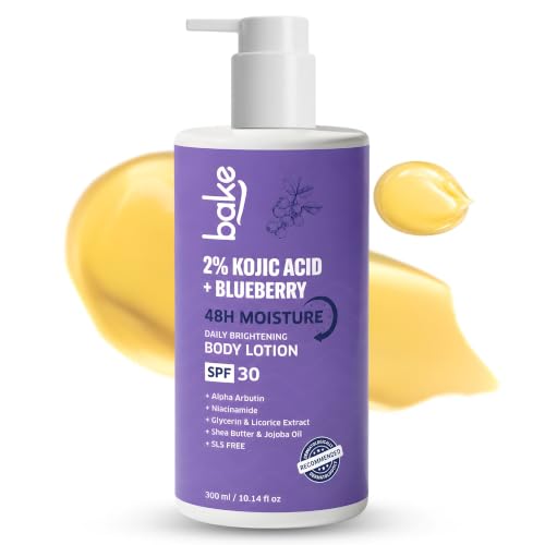 Image of BAKE 2% Kojic Acid Brightening Body Lotion (300 ml) with Niacinamide & SPF 30 for Pigmentation & Tan Removal | For Dark Spots & Sun Protection | Tanned & Pigmented Skin | For Women & Men