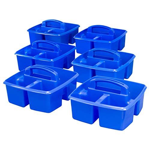 Image of Storex 3-Compartment Small Caddy - Multipurpose Classroom Organizer with Handle, Azure, 6-Pack (00947A06C)