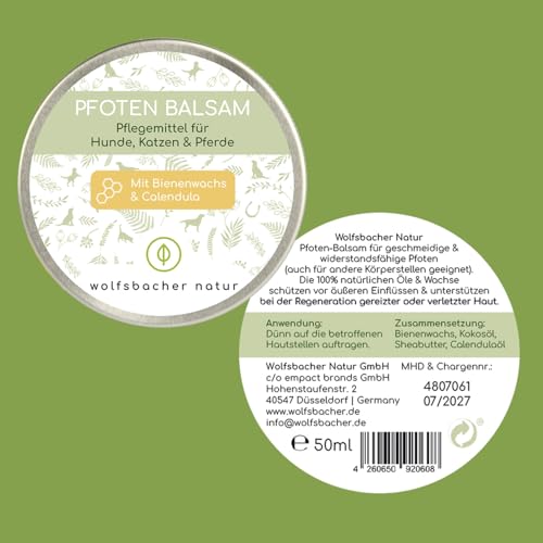 Pfotenbalsam mit Bienenwachs für Hunde und Katzen | Spürbar weichere Pfötchen | 100% natürliche Inhaltsstoffe | Pflegt rissige und spröde Pfoten im Winter - Nasenbalsam ohne Parfum