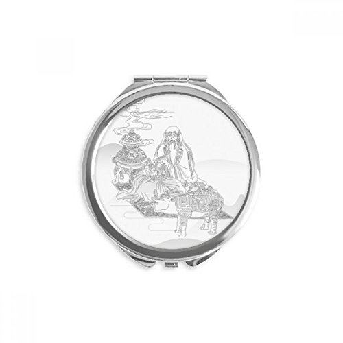 Miroir de poche Taoïsme Lao Tseu rond compact de 6,5 cm pour retouches