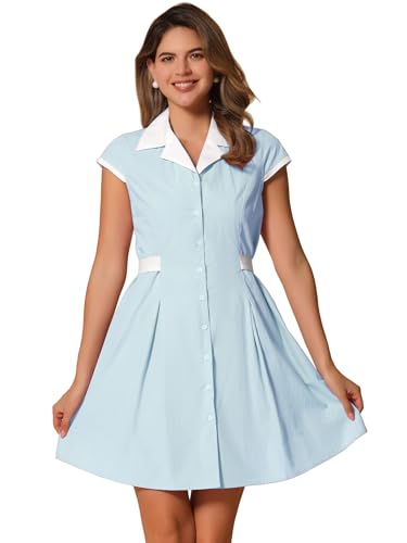 Image of Allegra K Women's Vintage Button Down Shirt Dress Notch Lapel Short Sleeve Belted Office Mini Short Dresses