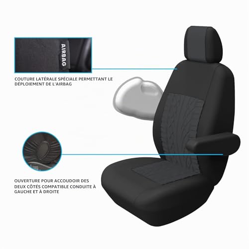 Housses de siege avant simple et double pour vehicule utilitaire 2+1