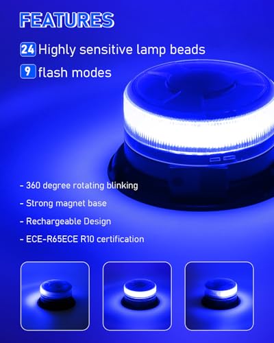 Rotativo LED azul de 9 modos intermitentes con base magnética Dinfu 3