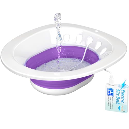 Pochik Electric Sitz Bath, Sitz Bath for Toilet Seat, Hemorrhoids and Postpartum Care Tub, Sits Bath Kit for Women, Automatic Flushing, Collapsible, Unisex - Purple