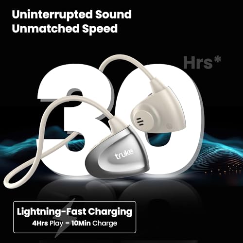 Image of truke Yoga Beat Open Ear Neckband with 360-degree Titanium Alloy Flex Comfort, 14.2mm Drivers, 30H Playtime, Dual Mic for Crystal-Clear Calls, Fast Charging, BT 5.4 (Beige Gold)