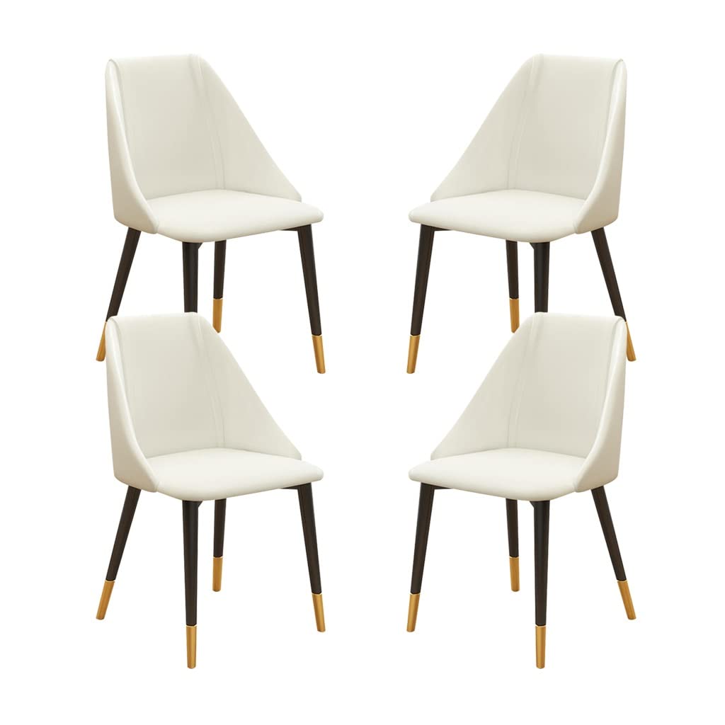 SJIALEN Modern Dining Chairs Set of 4, with Metal Legs Living Room Chairs Water Proof PU Leather Bedroom Balcony Lounge Chair Kitchen Chair (Color : White, Size : Metal feet)