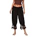 NUFIWI Women Ruffle Long Bloomer Y2k Lace Trim Pettipants Pantaloons Mid Rise Cropped Pajama Pants Under Dress Slips(Cute Black,M)