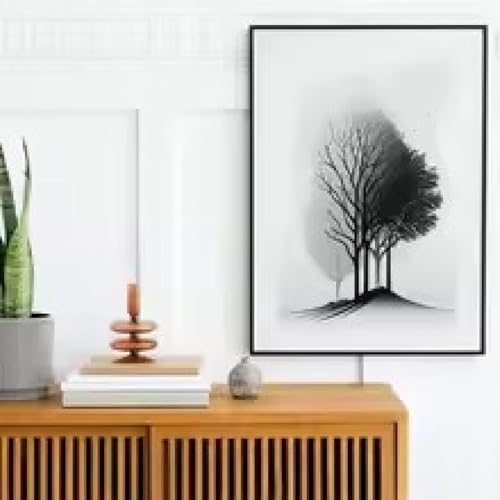 Peinture murale abstraite de montagne arbre et corbeau déco 30x45