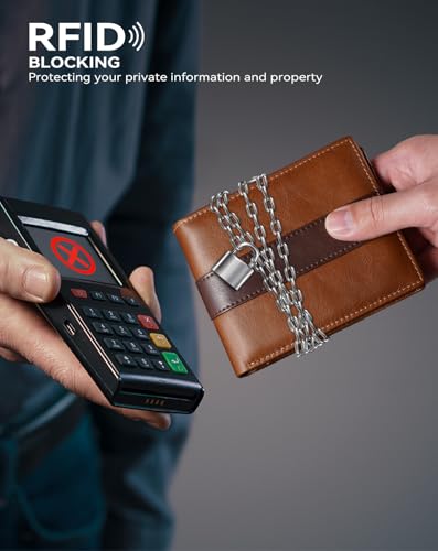 Swallowmall Genuine Leather RFID Wallet for Mens, Mens Bifold Wallet with 16 Card Holder 1 ID Window Gift for Him3