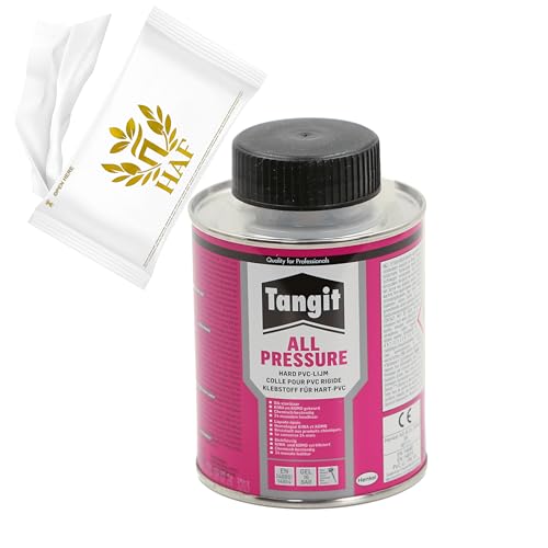 HAF Tangit PVC-U Kleber All Pressure Spezialkleber in 250g Dose | Spezialkleber geeignet für Verbindung und Montage von harten PVC-U Rohren | Inkl. HAF Feuchttuch