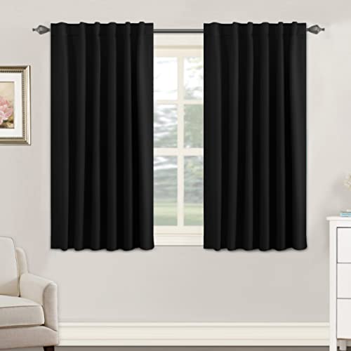 Image of H.VERSAILTEX Blackout Curtains Thermal Insulated Window Treatment Panels Room Darkening Blackout Drapes for Living Room Back Tab /Rod Pocket Bedroom Draperies, 52 x 45 Inch, Jet Black, 2 Panels