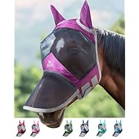 Harrison Howard Pro Luminous Horse Masque intégral anti-mouches pour les yeux avec oreilles Protection UV pour cheval Vert Taille S