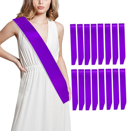 16 bandas en blanco de satén morado para recuerdos de fiesta, banda de novia, banda lisa, bandas personalizadas para cumpleaños, fiesta de regreso a casa, graduación, desfiles, bodas, despedidas de