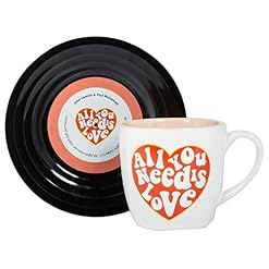 Lyrical Mug – Ensemble-cadeau de Tasse et Soucoupe Céramique avec paroles de chanson « Amour » – John Lennon & Paul McCartney – Autorisé par SONY / ATV – thumbs up! – 1001707 - Les Beatles, Paul McCartney, John Lennon, RIngo Starr, George Harrison