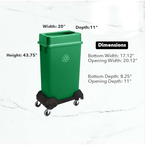 Image of 23 Gallon Slim Rectangular Garbage Can with Lid + Wheels - Green
