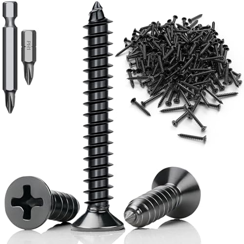 Mbsomnus 60 Stück Selbstschneidende Schrauben Schwarz M3x25 mm Schrauben Schwarz Flachkopf Edelstahl 304 Holzschrauben Screws Vollgewinde mit Schraubendreher Bit für Holzmöbel Büroausstattung DIY