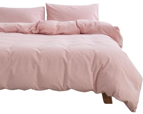 【掛け布団カバー 単品売り】シングル 150x210cm オーガニックコットン 掛かバー 洗いざらしの綿100% 布団カバー 防ダニ 掛けふとんカバー ギンガムチェック ピンク