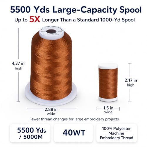 Image of Simthread 5000M 40WT Polyester Embroidery Thread, Tawny Brown S014 | 5000M 40WT polyester thread feeds smoothly for machine embroidery, monograms, logos, patches and quilting.