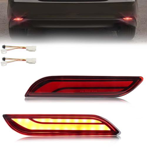 Image of LED Rear Bumper Reflector Light Compatible with Camry 2018-2024, [Play & Plug] Not Wiring [IP67 Waterproof], Red LED Tail Brake Rear Fog & Sequential Turn Signal Lamps, 2 PCS, Red Lens