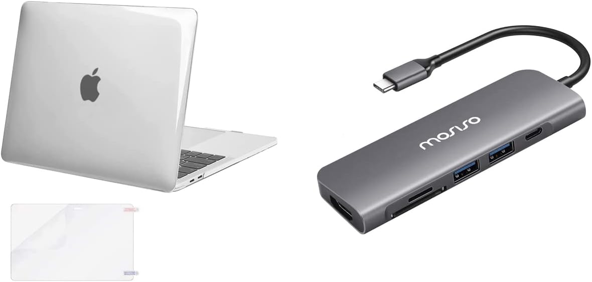 MOSISO Plastic Hard Shell Case&Screen Protector Compatible with MacBook Pro 13 inch 2016-2019 & USB-C Hub 6in1 Type-C Multiport Adapter
