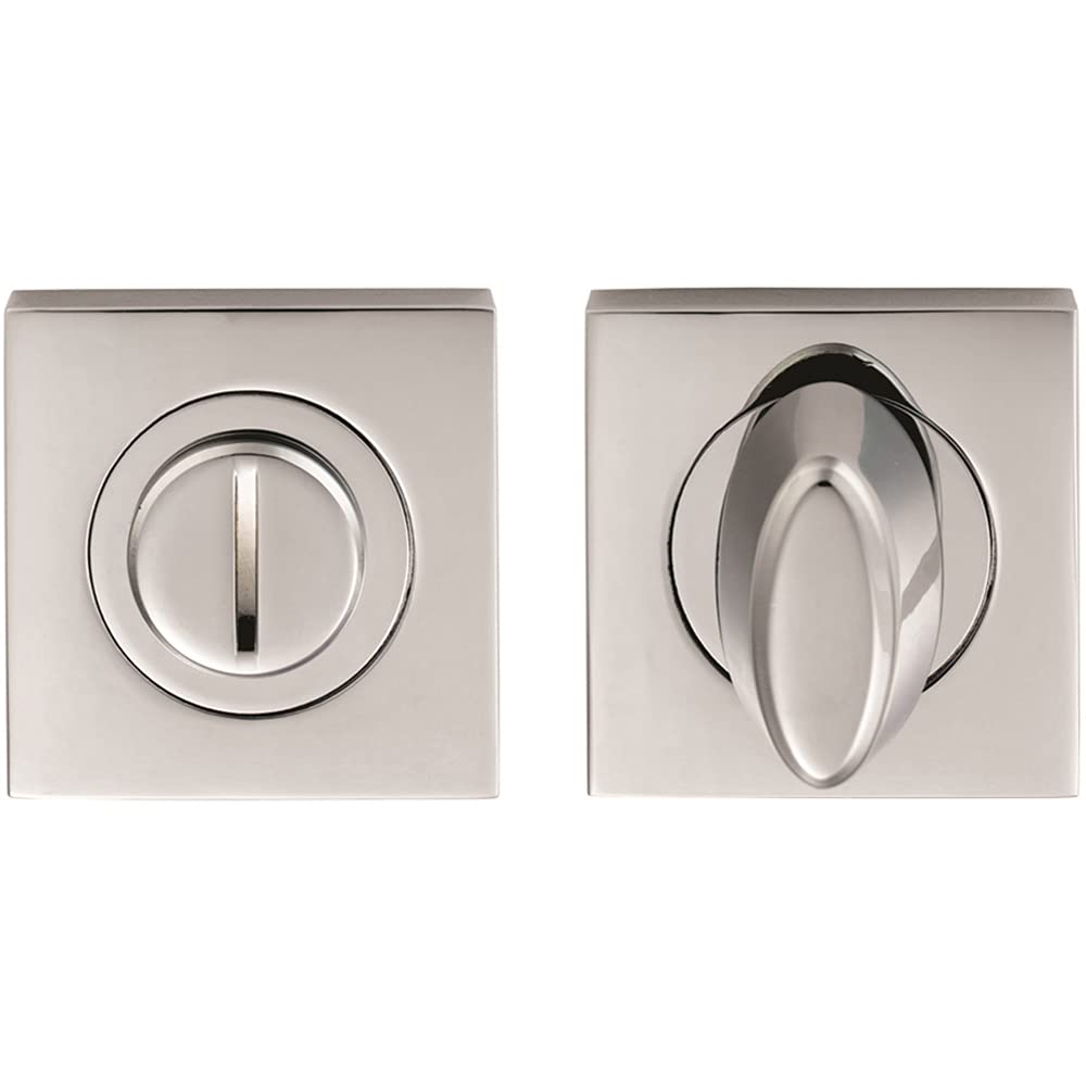 Bathroom Thumbturn Lock and Release Handle - Square Rose - Polished Chrome | Locking Thumb Turn and Release Handle - Screwless Rose - for Use with Lever on Rose Door Handles
