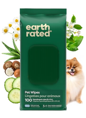 Earth Rated Pet Wipes for Dogs and Cats,...