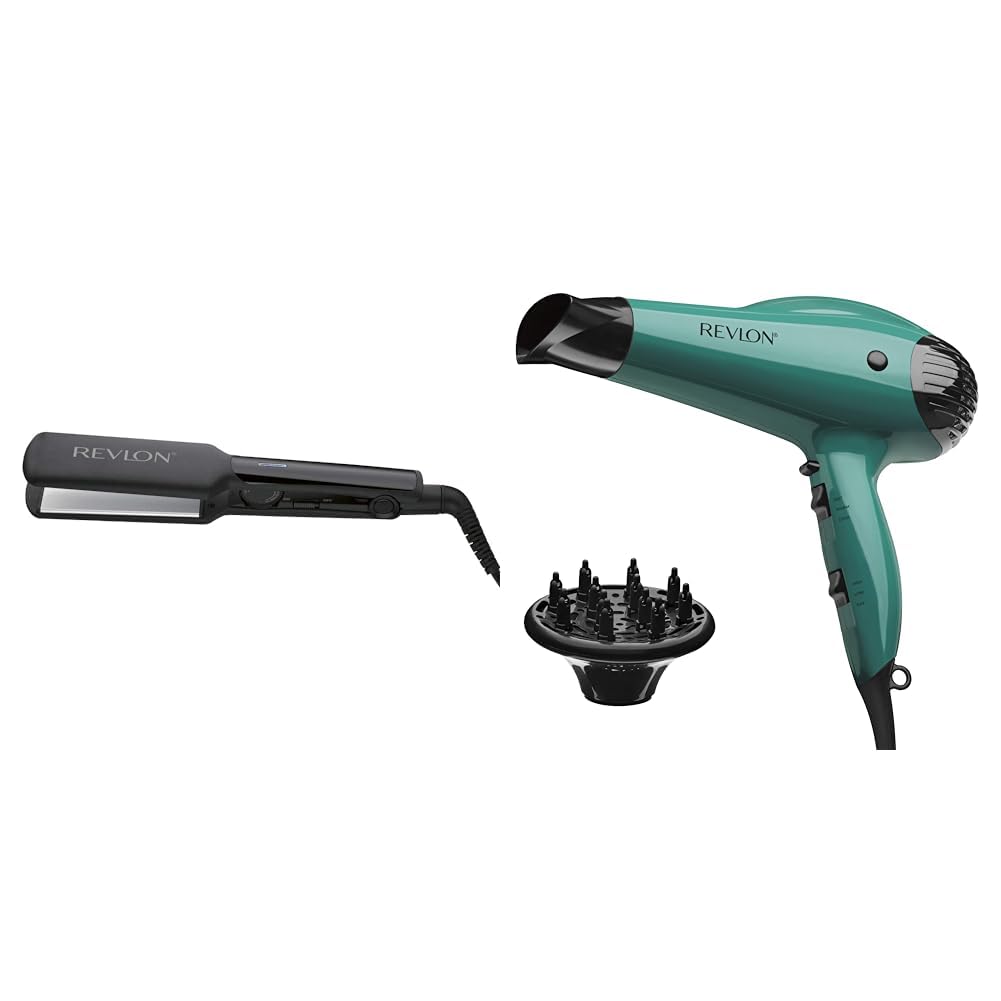 REVLON Smooth and Straight Ceramic Flat Iron | Fast Results, Smooth Styles & Volume Booster Hair Dryer | 1875W for Voluminous Lift and Body,