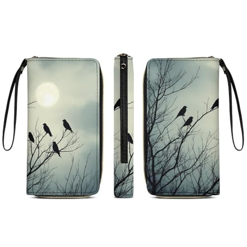 Women's Black Crow Raven Bird Art PU Leather Wallet, Large Capacity, Credit Card Holder, Coin Pocket, Ideal for Everyday3