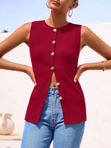 Image of PRETTYGARDEN Women's Sweater Vest Button Down Summer Tank Tops 2026 Sleeveless Knit Vests Fashion Business Casual Outfits
