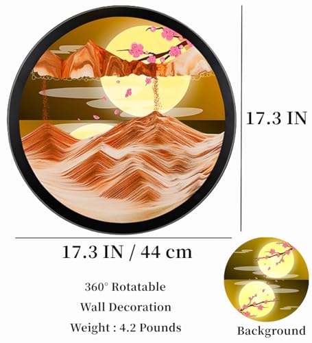 Image of Oneshow Moving Sand Art 3D Dynamic Sandscape Wall Hanging 360Rotate, Glass Crafts Solid Wood Frame for Meditation Home Office Decoration Relaxing Mood Birthday Father's Day Gifts (17.3 in-Orange)