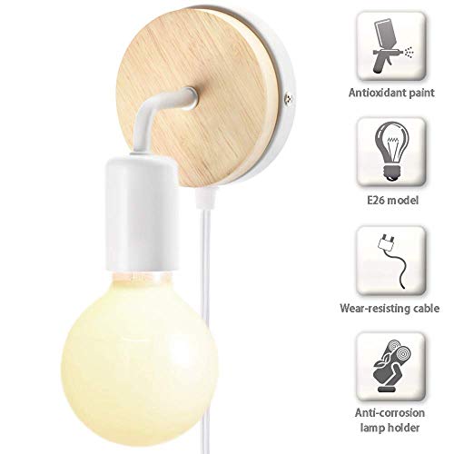 Kirin Plug In Wall Sconce With Cord E26/27 Base Contemporary Style Rotatable Fixture For Bedroom, Closet, Guest Room Hall Night Lighting Reading Lamp (2 Pack White Dimmable) #TOP1