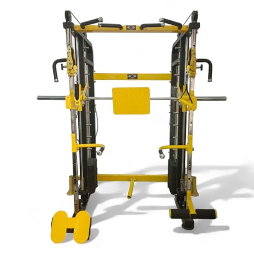Image of Gym24 Equipments Sonata Functional Trainer with Smith Machine & Power Cage | Dual Cable Crossover System | 160 kg PVC Weight Stack | Multi Gym Strength Training Equipment with Bench | Yellow Black