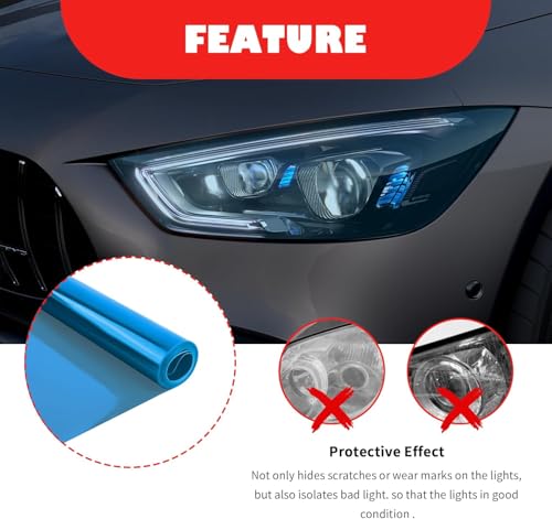 Image of WALLMATE Headlight Taillight Film Self Adhesive Smoke Film Fog Light Film Vinyl Tint Wrap Film Car&Bike Protection Film Sheet Sticker (Blue Smoke, 24x60 Inch)