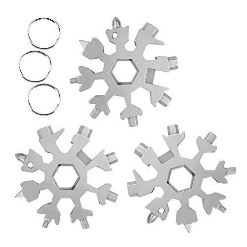 Outil Multifonction Flocon de Neige 18 en 1, 3 Flocons Clé à Flocon de Neige en Acier Inoxydable, pour les Voyages Camping Adventure Multifonction Portatif Mini Tools Cadeau Noel (Argent) Cover