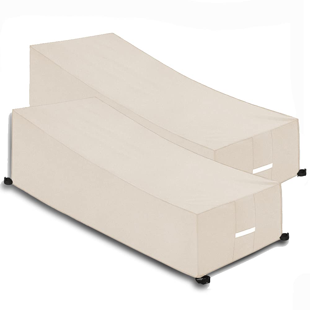 2pcs Patio Chaise Lounge Chair Cover Waterproof 420D Oxford Dust-Proof Chaise Sunloungers Covers Protector for Garden Yard Outdoor Furniture Recliner Cover