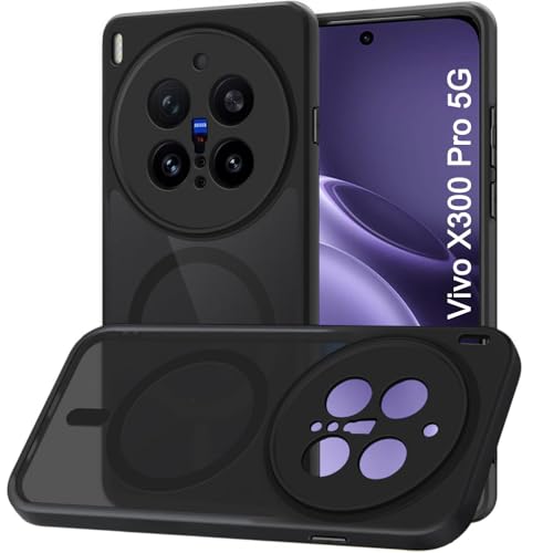 Image of TheGiftKart Hybrid Shockproof Back Cover Case for Vivo X300 Pro 5G Compatible with MagSafe | Hard Back Cover Case for Vivo X300 Pro 5G (PC & TPU, Translucent Smoke Matte Back, Black Sides)